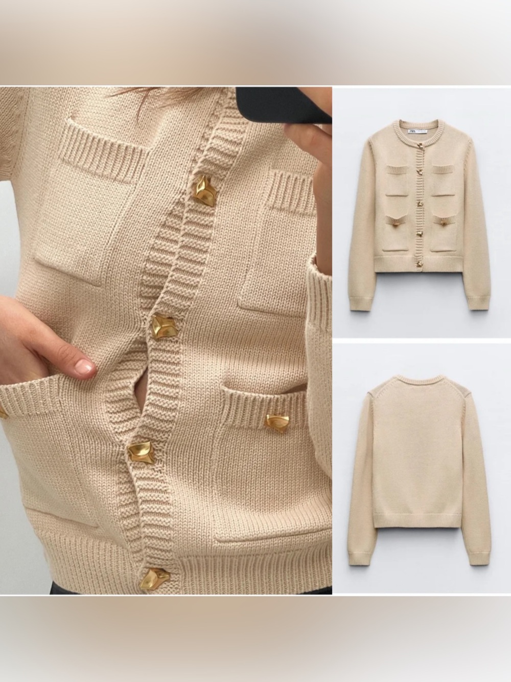 Zara Knit Cardigan Gold Buttons Pockets NWT Size M
